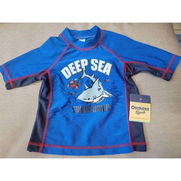 Toddler Boys OshKosh Bgosh Deep Sea Shark Diver Swim Shirt 24MO Blue Polyester - Picture 1 of 6
